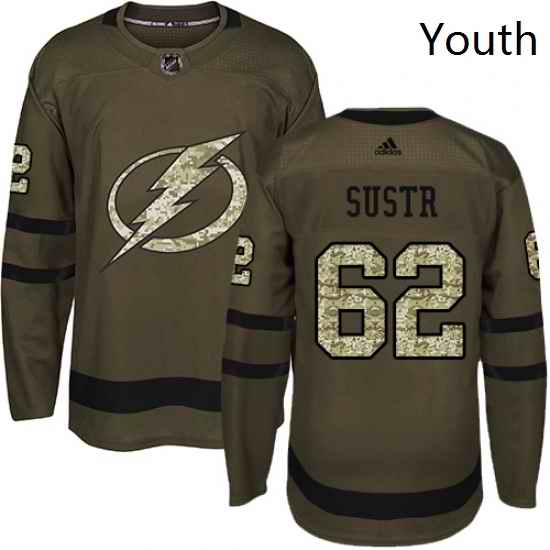 Youth Adidas Tampa Bay Lightning 62 Andrej Sustr Authentic Green Salute to Service NHL Jersey